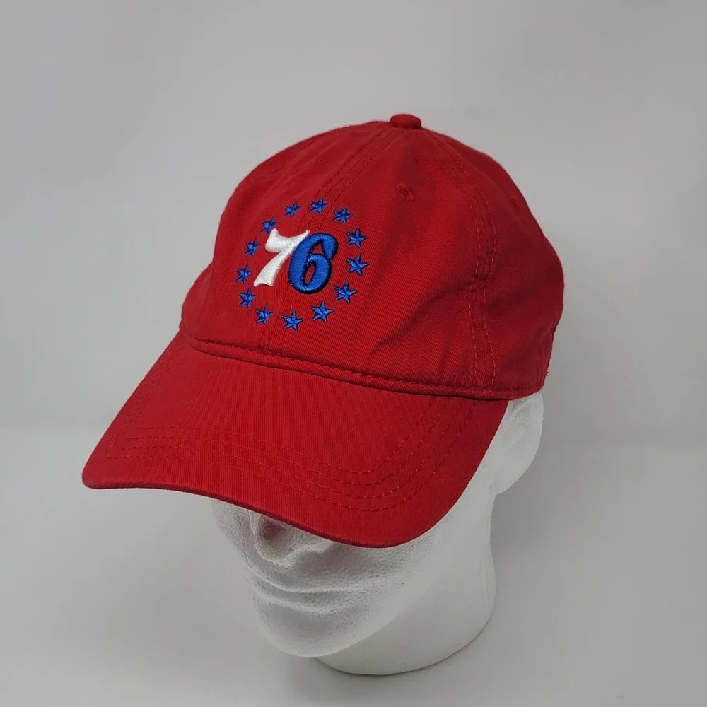 Capamerica Golf Hat 76er's NBA Adjustable Red Twill Strapback Cap Patriotic Logo